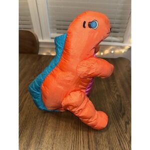 Vintage International Silver Co Dinosaur plush Nylon Orange Aqua Pink 13" Puff